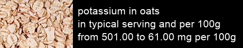potassium in oats information and values per serving and 100g