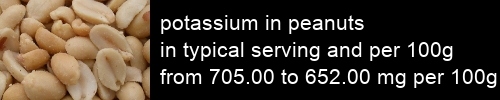 potassium in peanuts information and values per serving and 100g