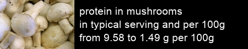 protein in mushrooms information and values per serving and 100g