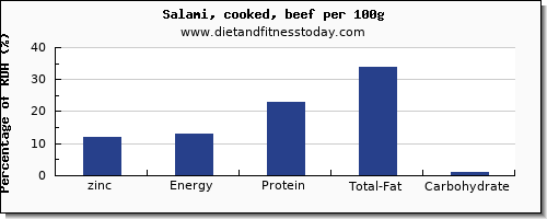 zinc and nutrition facts in salami per 100g