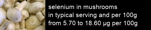 selenium in mushrooms information and values per serving and 100g