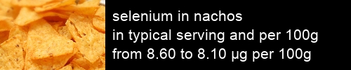 selenium in nachos information and values per serving and 100g