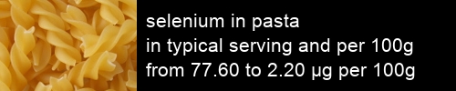selenium in pasta information and values per serving and 100g