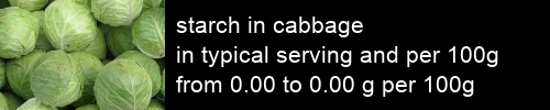 starch in cabbage information and values per serving and 100g