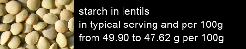 starch in lentils information and values per serving and 100g