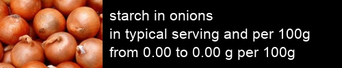 starch in onions information and values per serving and 100g