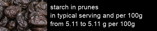 starch in prunes information and values per serving and 100g