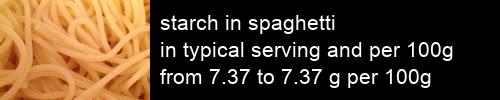 starch in spaghetti information and values per serving and 100g