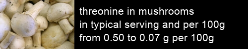 threonine in mushrooms information and values per serving and 100g