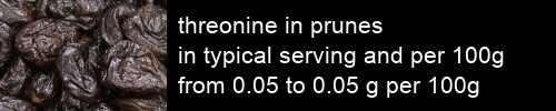 threonine in prunes information and values per serving and 100g