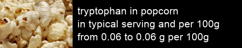 tryptophan in popcorn information and values per serving and 100g