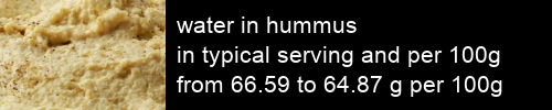 water in hummus information and values per serving and 100g