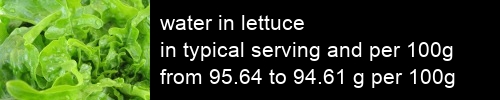 water in lettuce information and values per serving and 100g