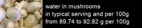water in mushrooms information and values per serving and 100g