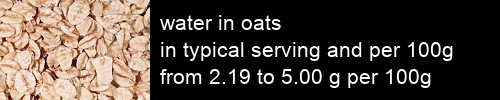 water in oats information and values per serving and 100g