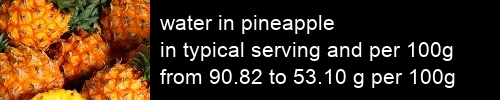 water in pineapple information and values per serving and 100g