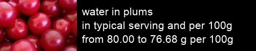 water in plums information and values per serving and 100g