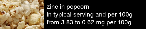 zinc in popcorn information and values per serving and 100g