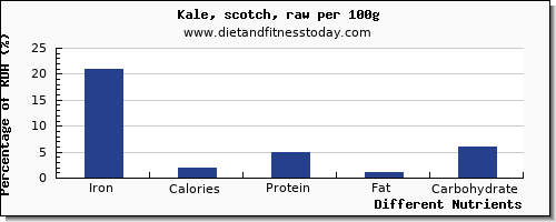 chart to show highest iron in kale per 100g